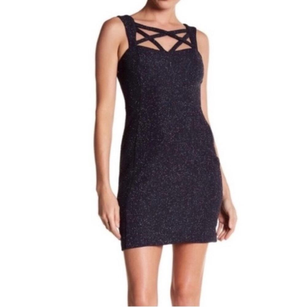 Eliza J Dark Navy Crisscross Strap Cut Out Sparkly Glitter Mini‎ Dress Size 2